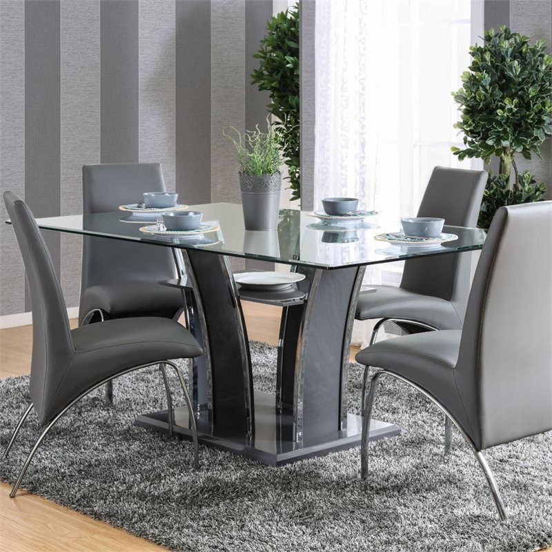 Furniture of America Valery Contemporary Glass Top Dining Table in Gray