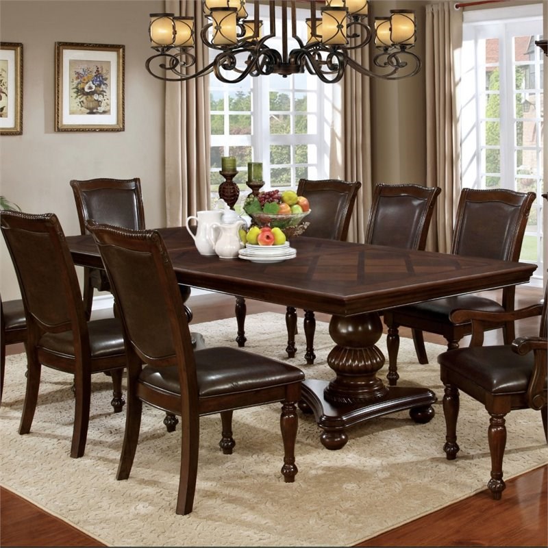 Furniture of America Alstroemeria Wood Pedestal Dining Table in Brown
