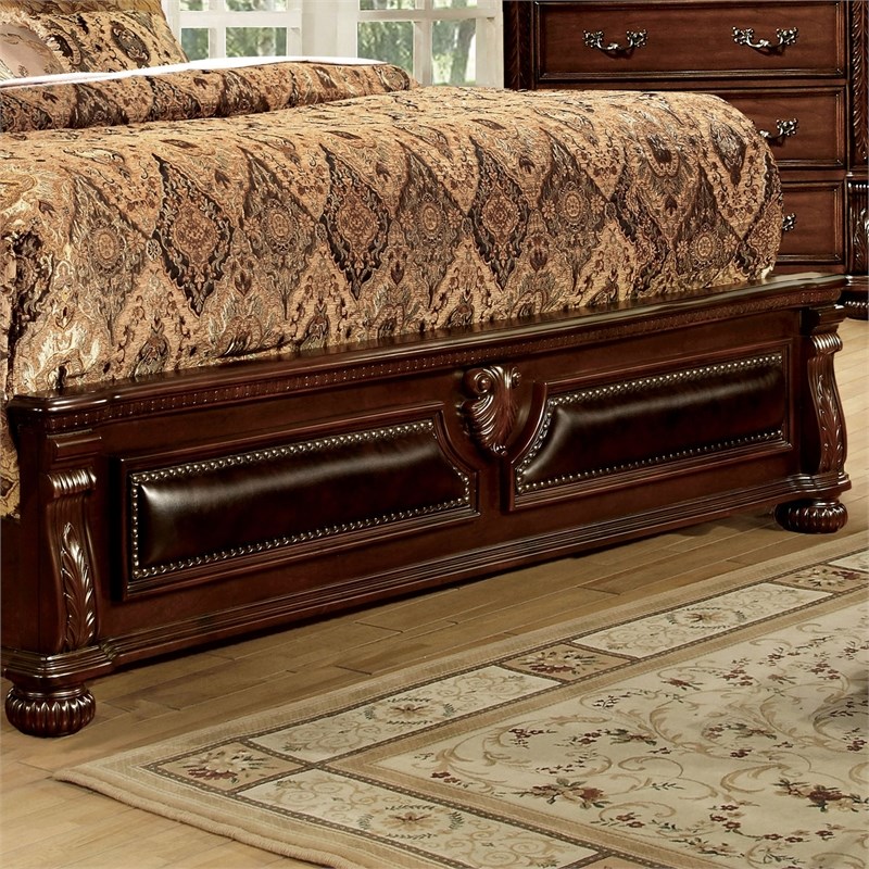 Furniture of America Eleo Solid Wood Panel California King Bed in Brown Cherry