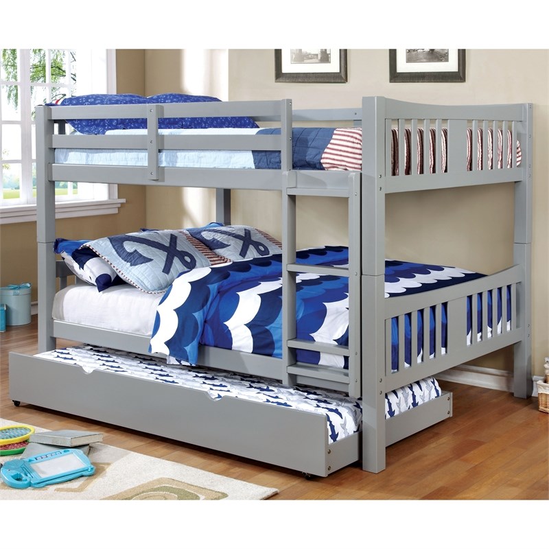 Furniture of America Edith Wood Twin over Twin Bunk Bed in Gray