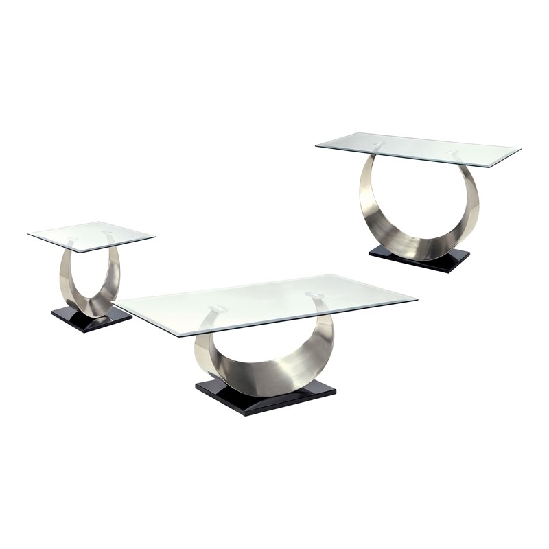 Furniture of America Suse Contemporary Metal 3-Piece Coffee Table Set in Silver