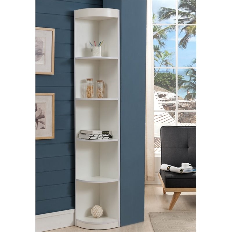 Furniture of America Maleena Contemporary Wood 5Shelf Corner Bookcase