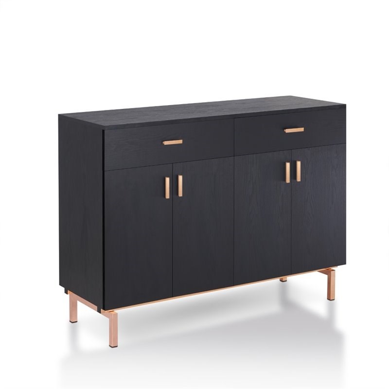 Furniture of America Coloma Wood 2-Drawer Buffet Server in Black and Gold