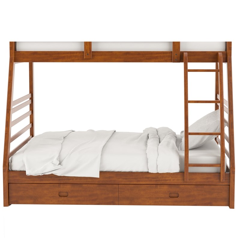 Furniture of America Tomi Wood Storage Twin over Full Bunk Bed in Oak