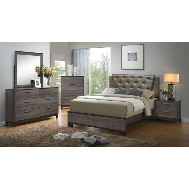 FOA Charlsie 4pc Gray Solid Wood Bedroom Set-Cal King+Nightstand ...