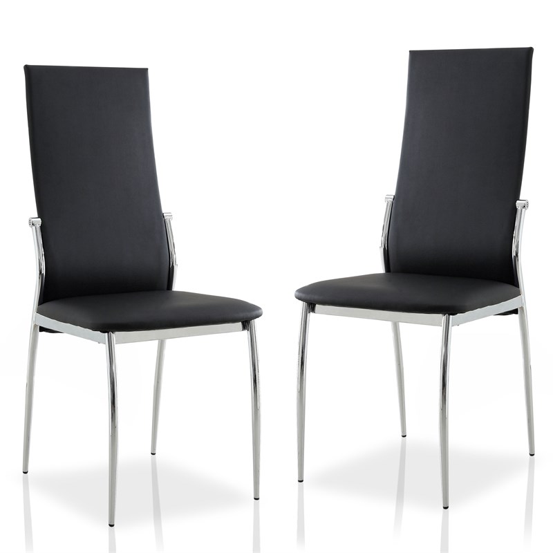 Furniture of America Gera Faux Leather Highback Side Chairs in Black (Set of 2)
