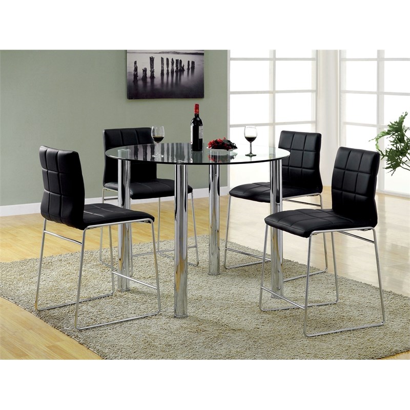 Furniture of America Poipen Black Faux Leather Counter Height Chairs (Set of 2)