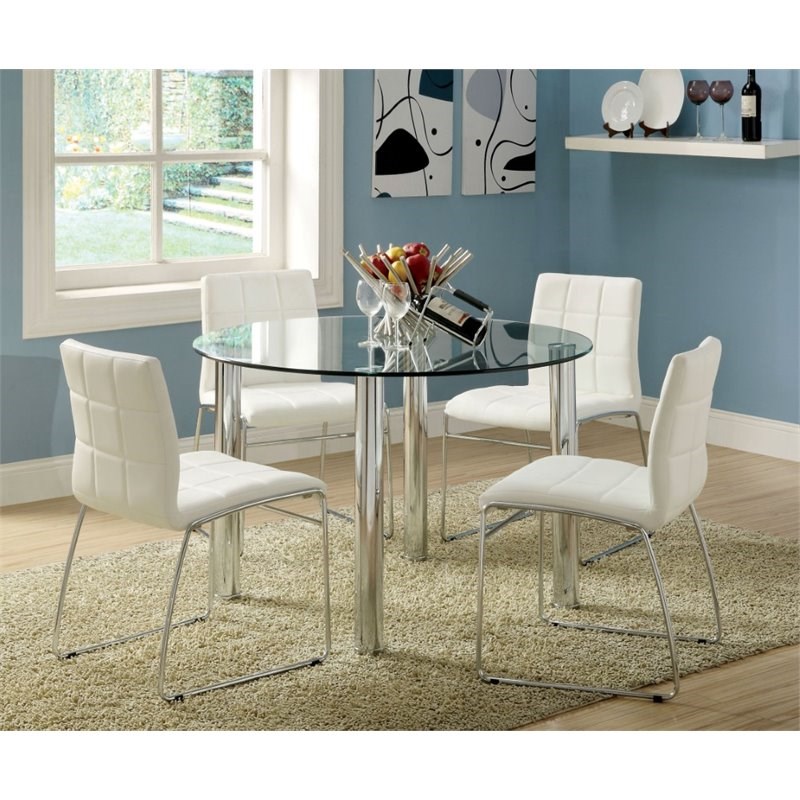 Furniture of America Poipen Contemporary Glass Top Dining Table in Chrome