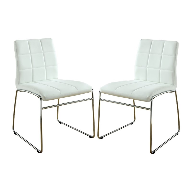 Furniture of America Poipen Faux Leather Dining Chairs in White (Set of 2)