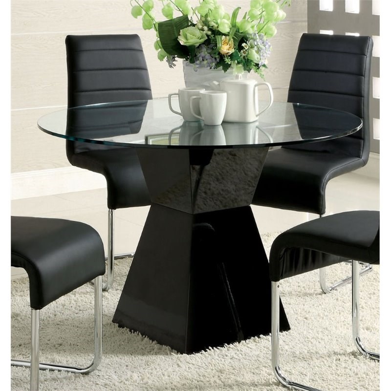 Furniture of America Dorazio Contemporary Round Glass Top Dining Table in Black