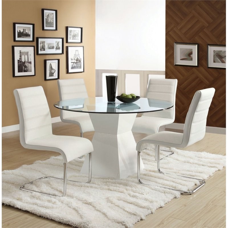 Furniture of America Dorazio Faux Leather Dining Chairs in White (Set of 2)