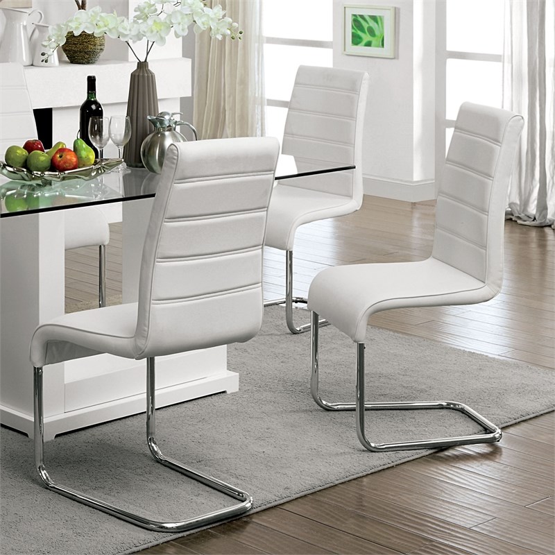 Furniture of America Dorazio Faux Leather Dining Chairs in White (Set of 2)