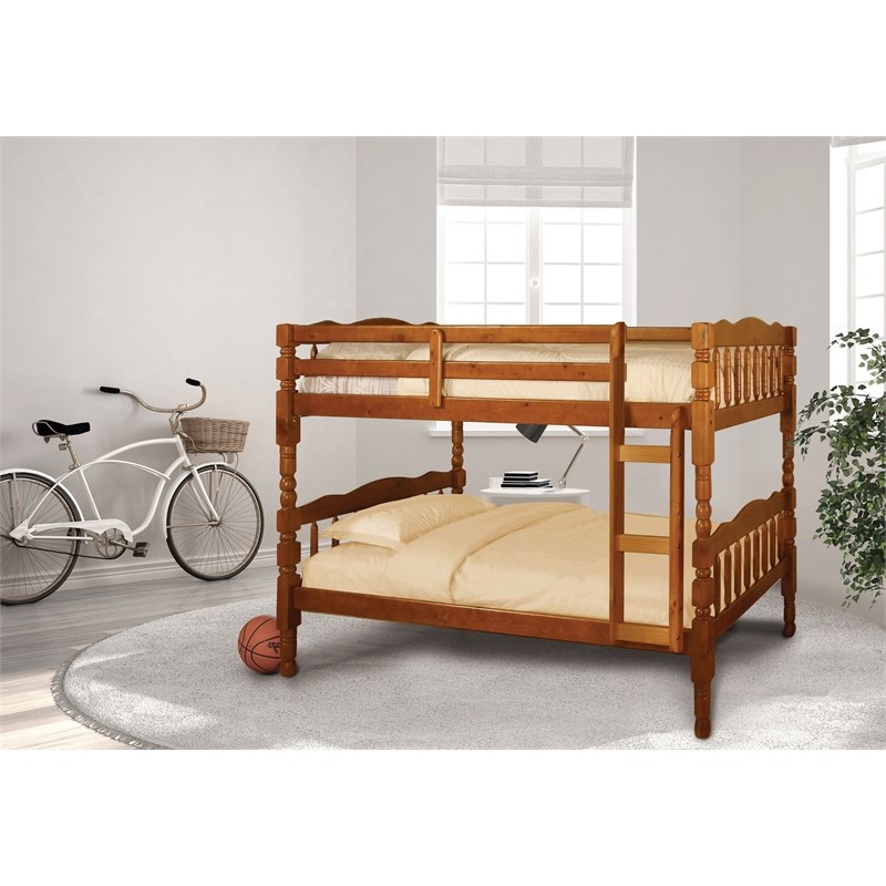 Furniture of America Luchenn Cottage Wood Twin over Twin Bunk Bed in Oak