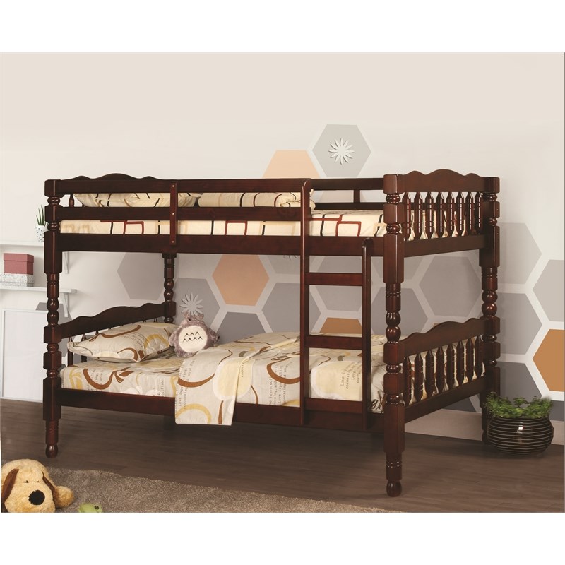 Furniture of America Luchenn Cottage Wood Twin over Twin Bunk Bed in Cherry