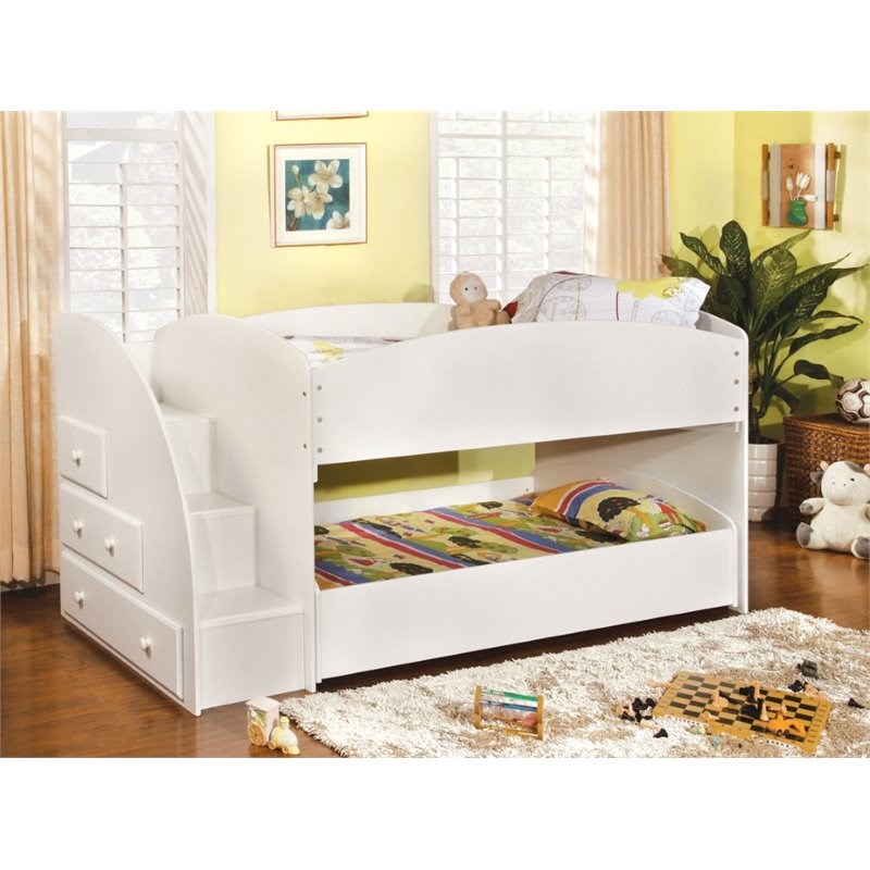Furniture of America Adelley Wood Twin over Twin Bunk Bed in White