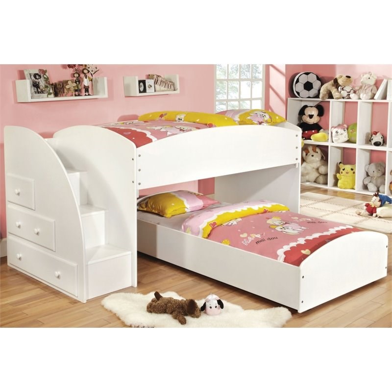 Furniture of America Adelley Wood Twin over Twin Bunk Bed in White