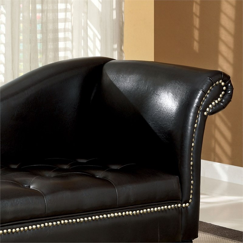 Furniture of America Demetria Faux Leather Tufted Storage Chaise Lounge in Black