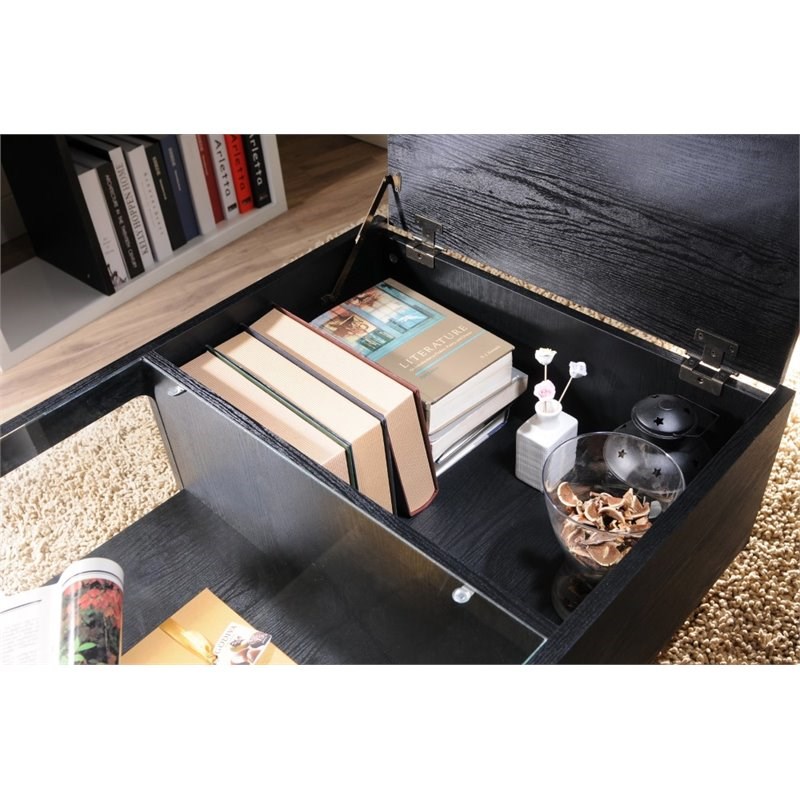 Furniture of America Eleanore Contemporary Wood Storage Coffee Table in Black