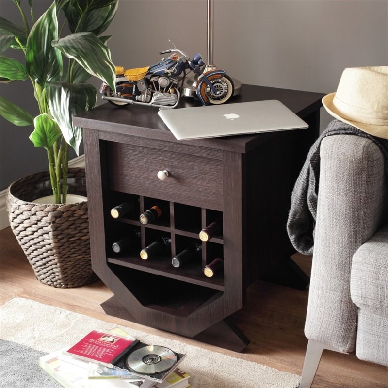 Furniture of America Stilla Contemporary Wood Wine Rack End Table in
