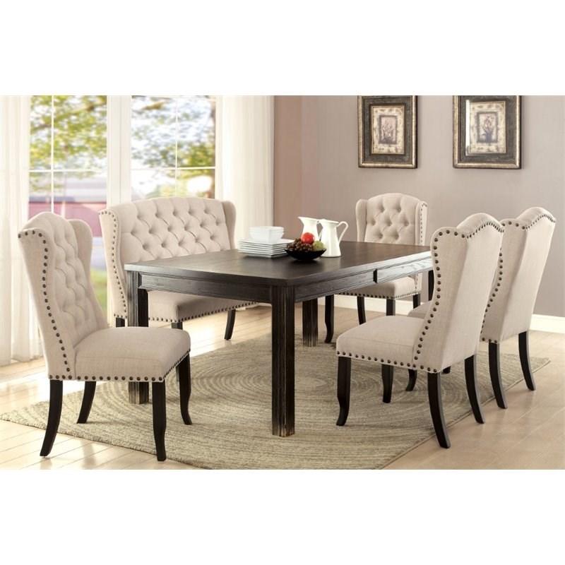 Furniture of America Sinuata Wood Rectangle Dining Table in Antique Black