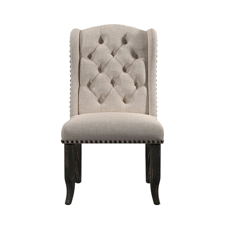 Furniture of America Sinuata Fabric Tufted Side Chair in Beige (Set of 2)