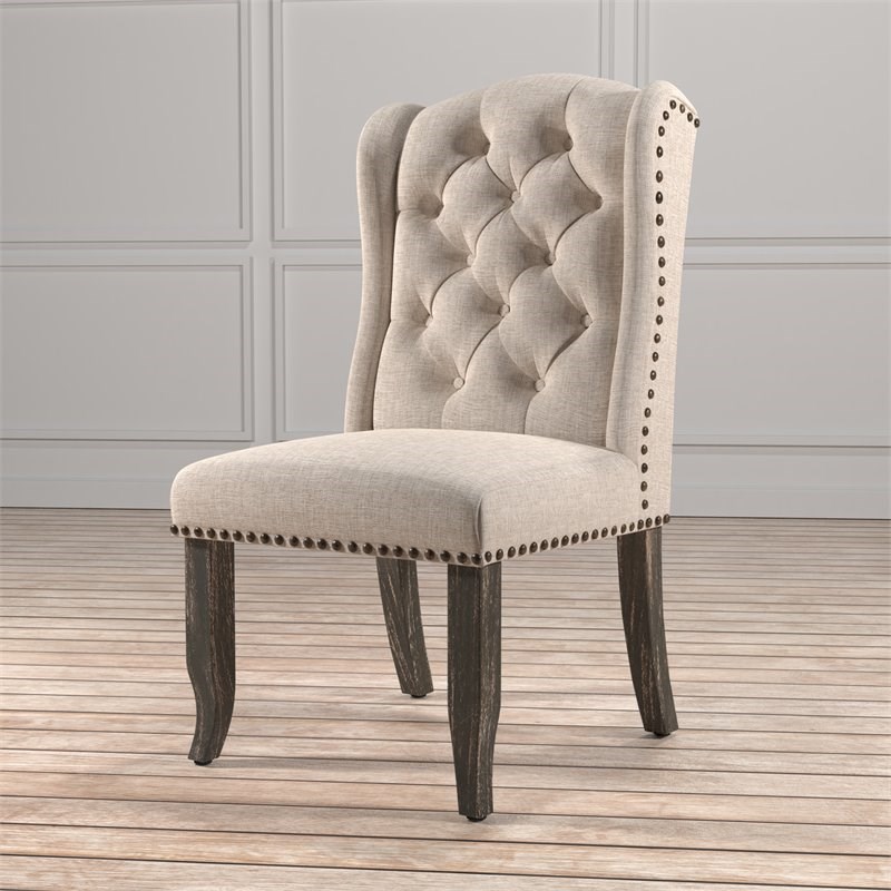 Furniture of America Sinuata Fabric Tufted Side Chair in Beige (Set of 2)
