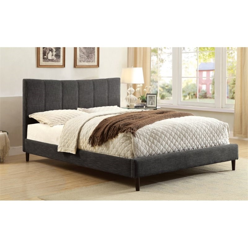 Furniture of America Sislah Contemporary Fabric Platform Queen Bed in Gray
