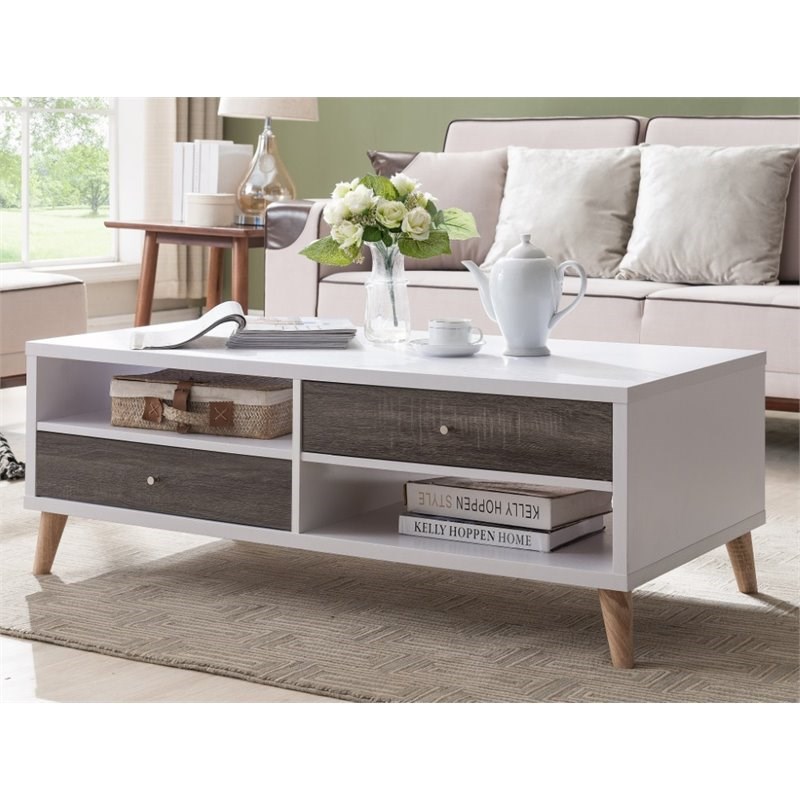 Furniture of America Crayton Wood 2-Drawer Coffee Table in White and Dark Gray