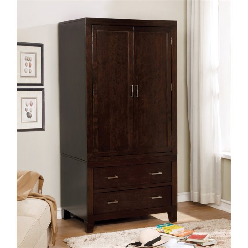 Furniture of America Sirius Contemporary Solid Wood 2-Drawer Armoire in Espresso