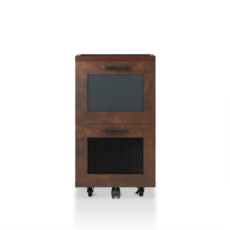 Furniture of America Brynn Industrial Wood Filing Cabinet with Casters in Walnut