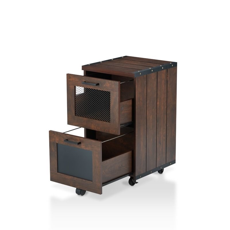 Furniture of America Brynn Industrial Wood Filing Cabinet with Casters in Walnut