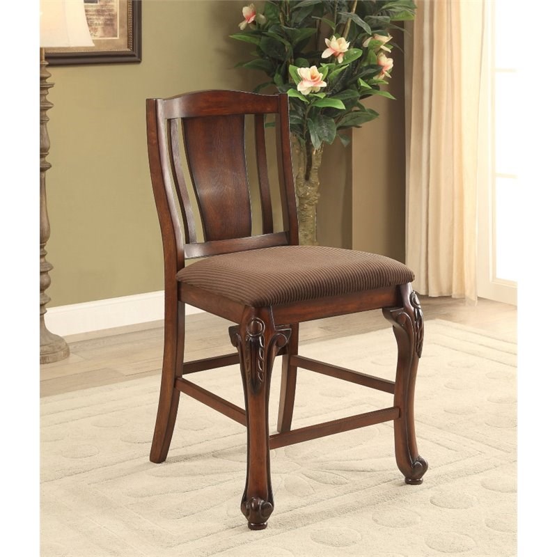 Furniture of America Jamis Wood Counter Height Chair in Brown Cherry (Set of 2)