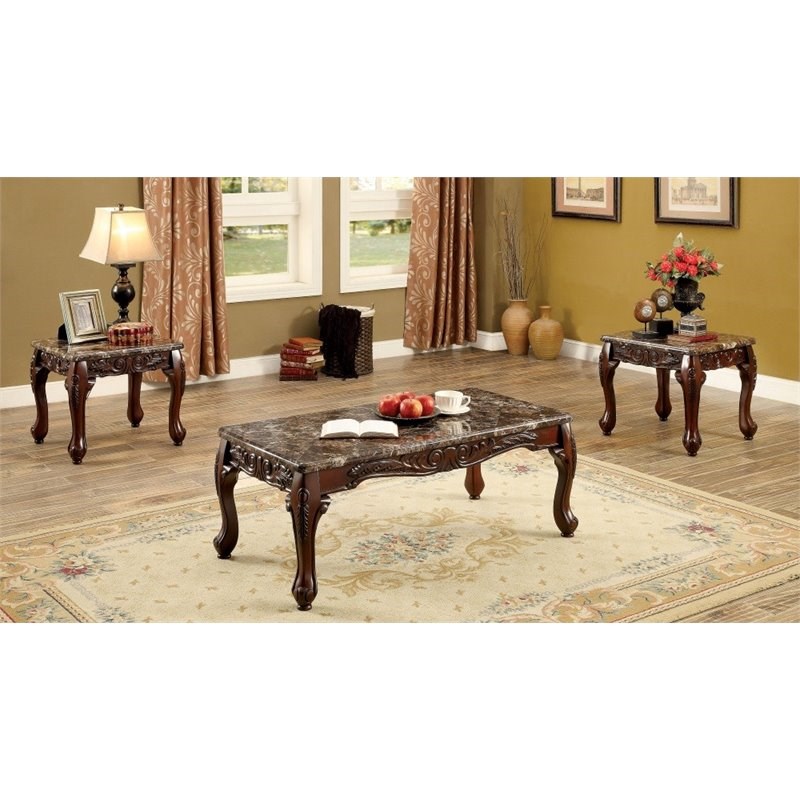 Furniture of America Burseel Wood 3-Piece Coffee Table Set in Dark Oak and Brown