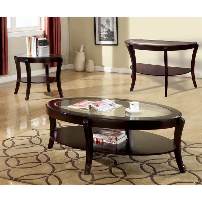 Furniture of America Stemplez Wood 1-Shelf Semi-Oval Console Table in Espresso