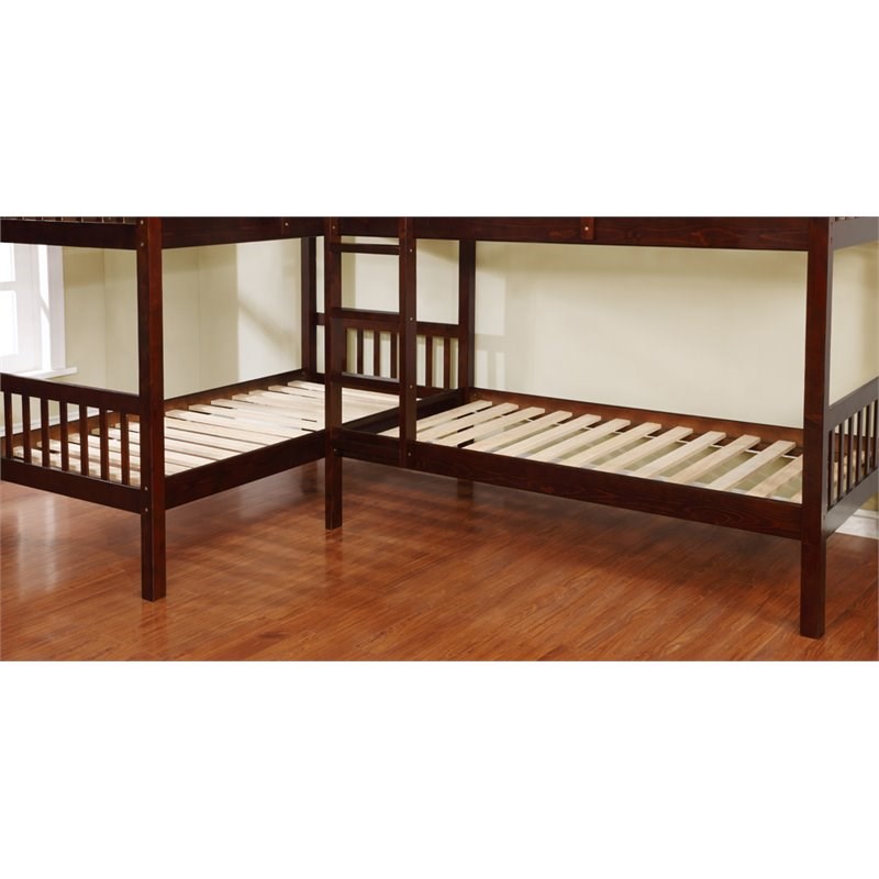 Furniture of America Langle Transitional Solid Wood Twin Bunk Bed in Dark Walnut