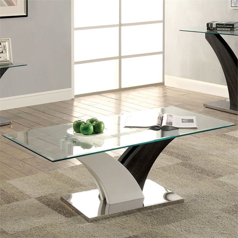 Furniture of America Tri Contemporary Glass Top Coffee Table in White and Gray