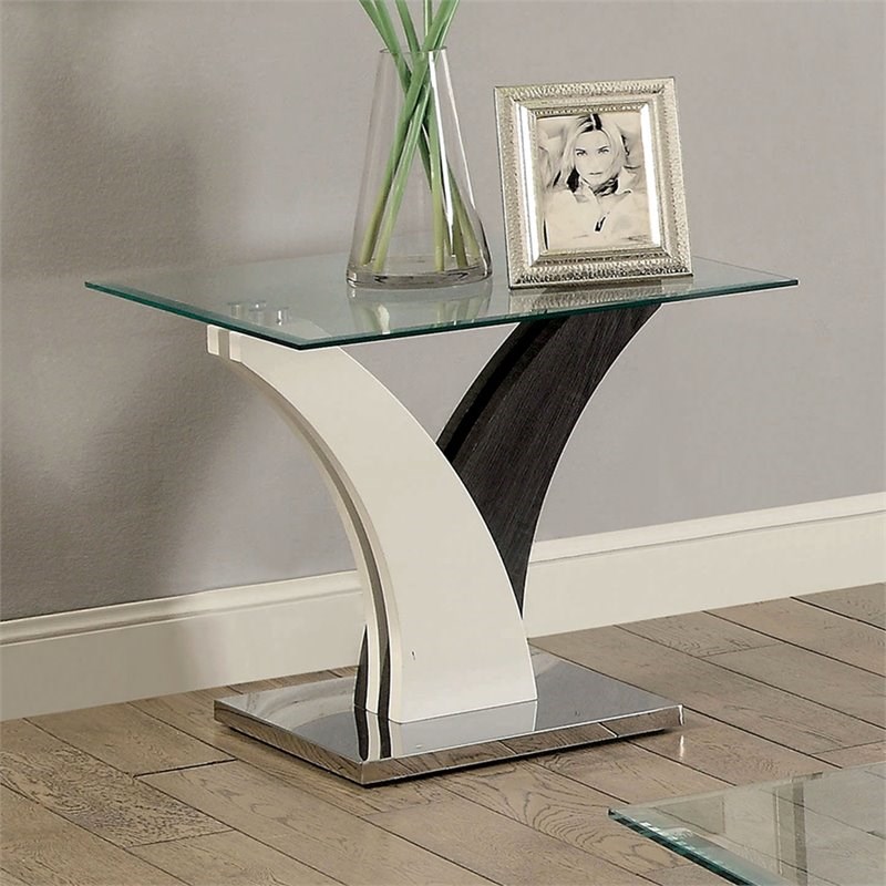 Furniture of America Tri Contemporary Glass Top End Table in White and Gray