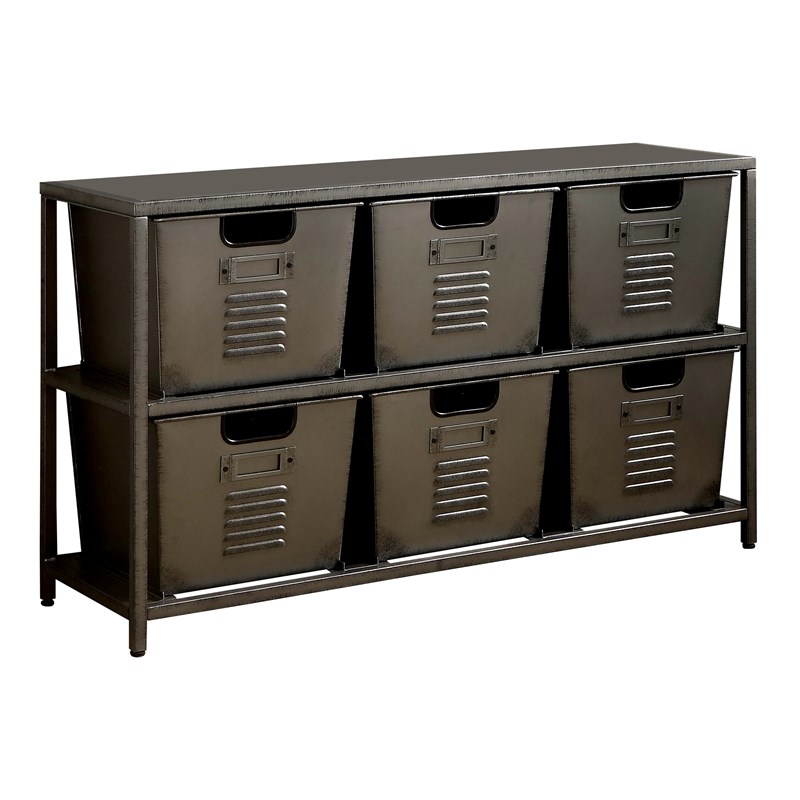 Furniture of America Ed Industrial Metal Storage Shelf with 6 Bins in Gun Metal
