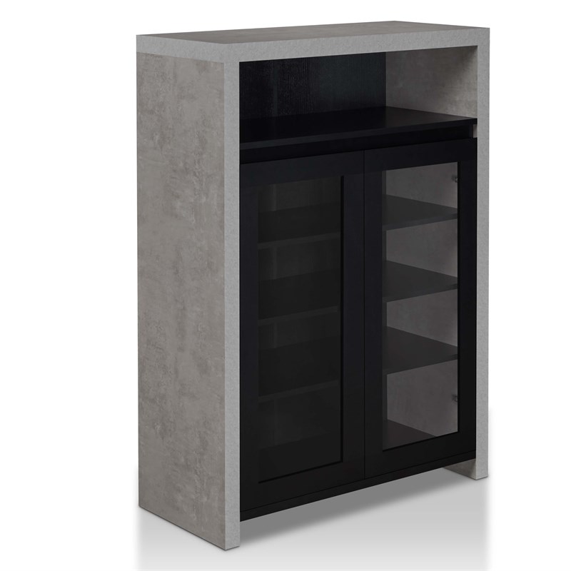 Furniture of America Drax Wood 5-Shelf Shoe Cabinet in Black and Cement