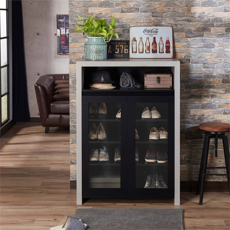 Furniture of America Drax Wood 5-Shelf Shoe Cabinet in Black and Cement