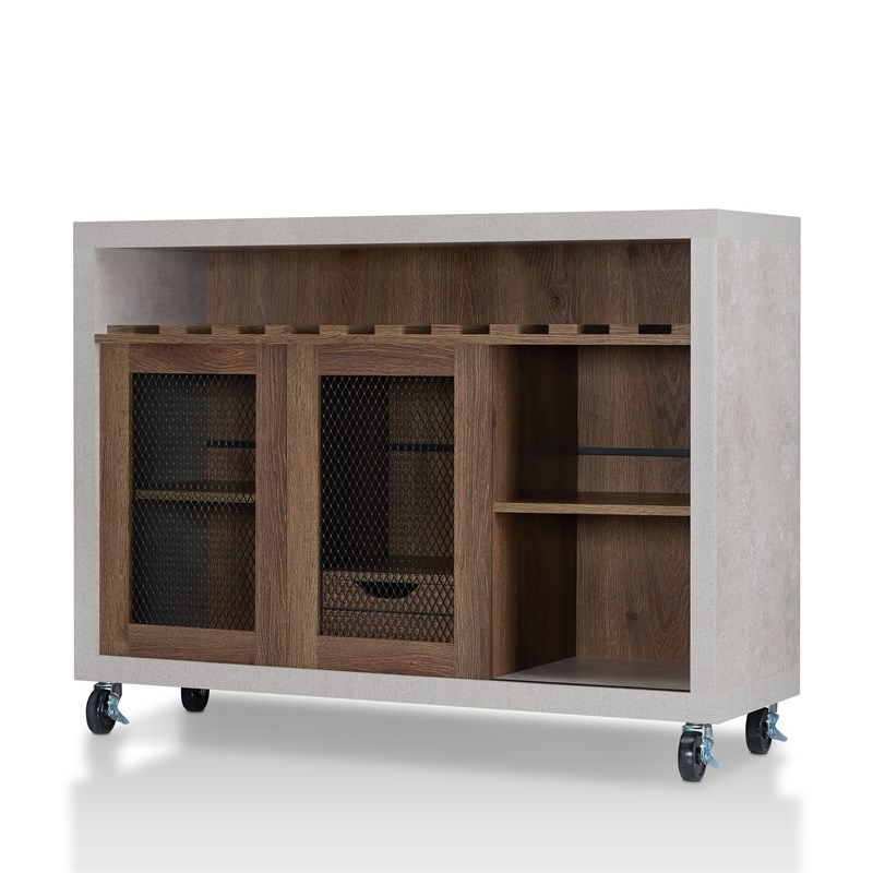 Furniture of America Raxon Industrial Wood Multi-Storage Buffet in Walnut