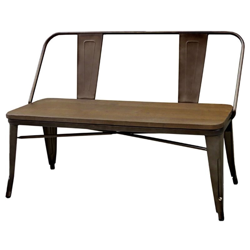 Furniture of America Mayfield Industrial Metal Base Dining Bench in Natural Elm