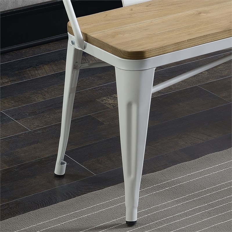 Furniture of America Mayfield Industrial Metal Base Dining Bench in White