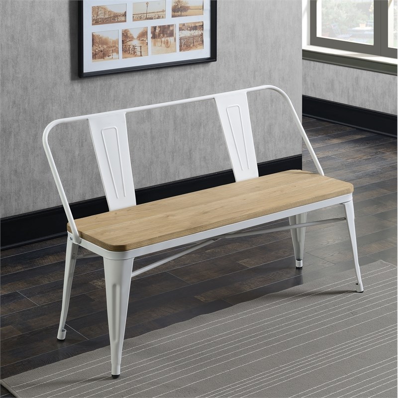 Furniture of America Mayfield Industrial Metal Base Dining Bench in White