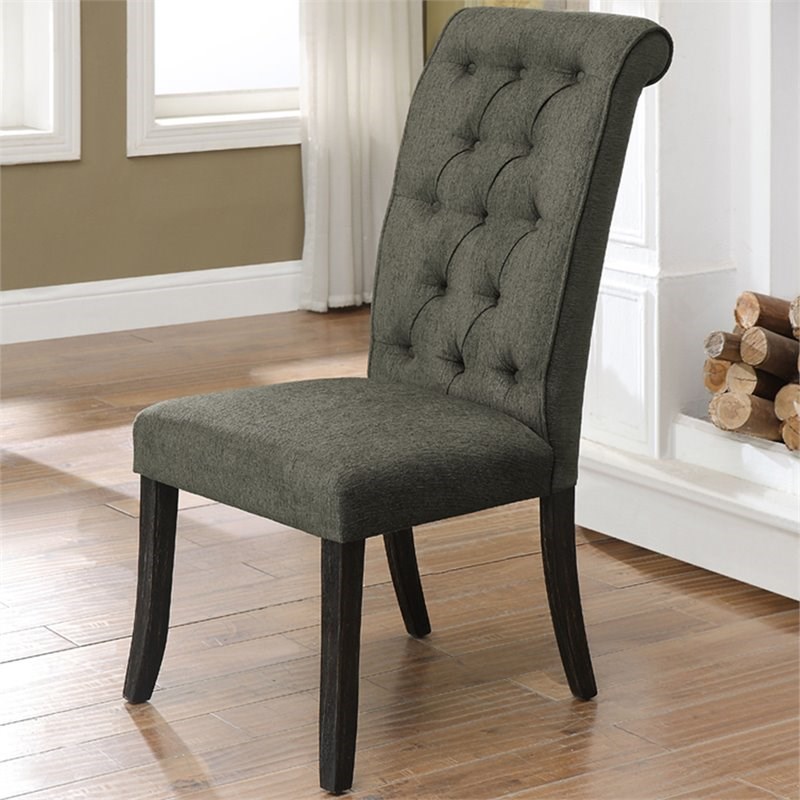 Furniture of America Landon Side Chair in Gray/Antique Black (Set of 2)