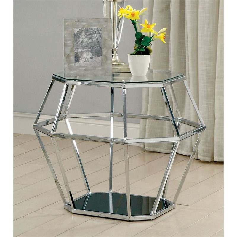 Furniture of America Dydo Contemporary Glass Top End Table in Chrome