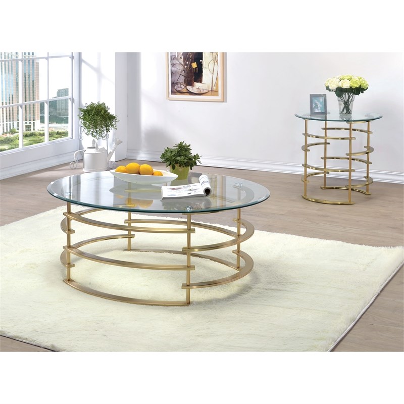 Furniture of America Intra Glass Top End Table in Gold