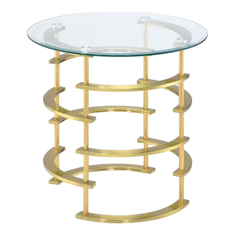 Furniture of America Intra Glass Top End Table in Gold