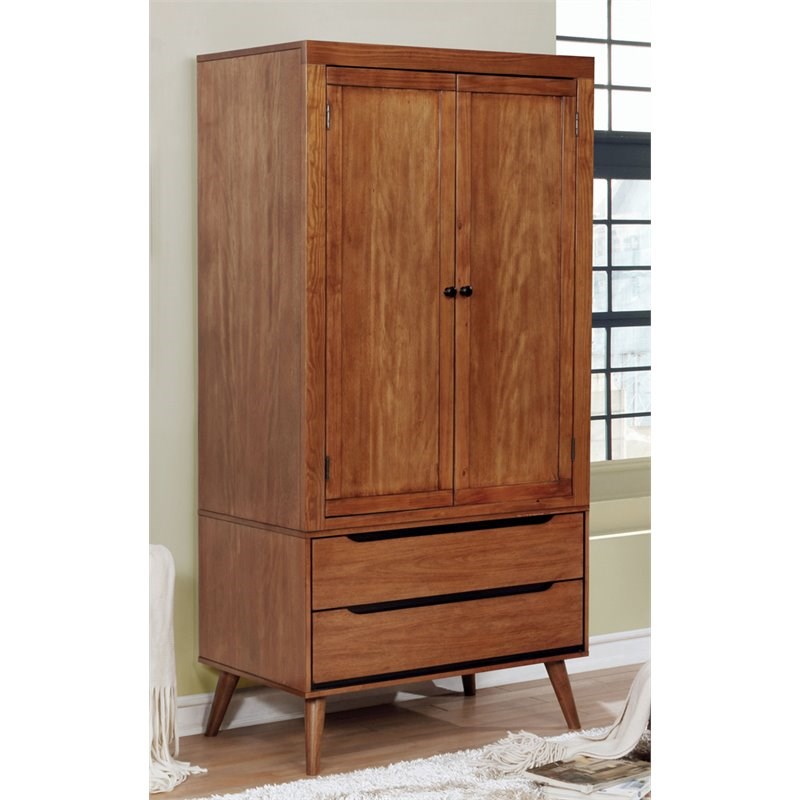 Furniture of America Belkor Mid-Century Modern Wood Armoire in Brown
