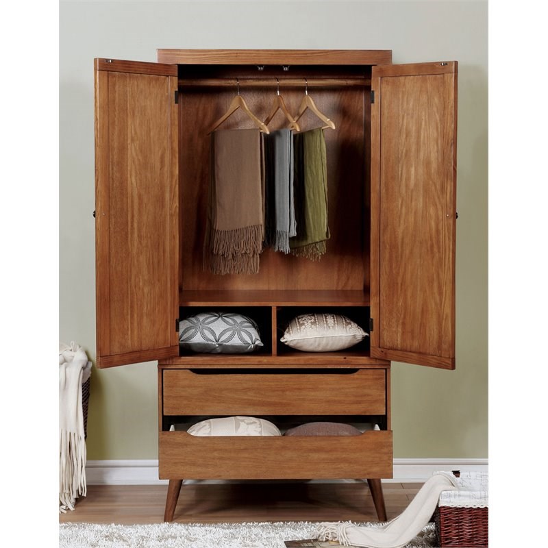 Furniture of America Belkor Mid-Century Modern Wood Armoire in Brown
